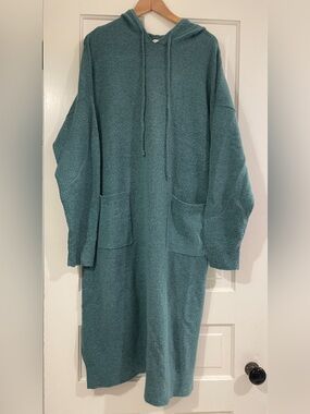 a new day Teal Hooded Knit Sweater Dress with Pockets